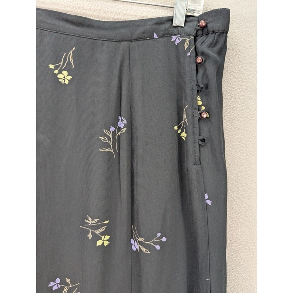 Putumayo Floral Maxi Skirt Black Whimsigoth Pleated Side Buttons Rayon Sz M NWOT - Picture 4 of 14